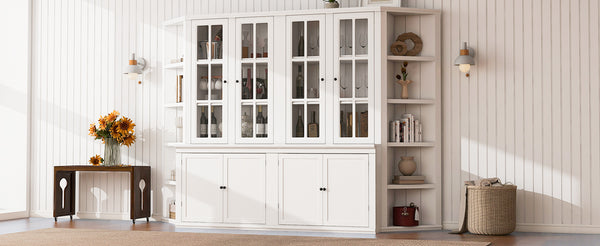 English Elm 2x 75.25'' Tall Retro-Modern Wall Suit with Glass Doors, 105.5'' Wide Storage Cabinets & Bookshelves for Living Room, Office, Hallway - White SUIT02_N845P263124W