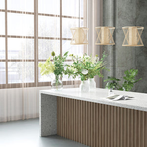 JLA Home INK+IVY - Geometric Aria Bamboo Pendant Light — Sculptural Rattan Shade, Warm Diffused Glow for Modern Coastal & Boho Decor II151-0136