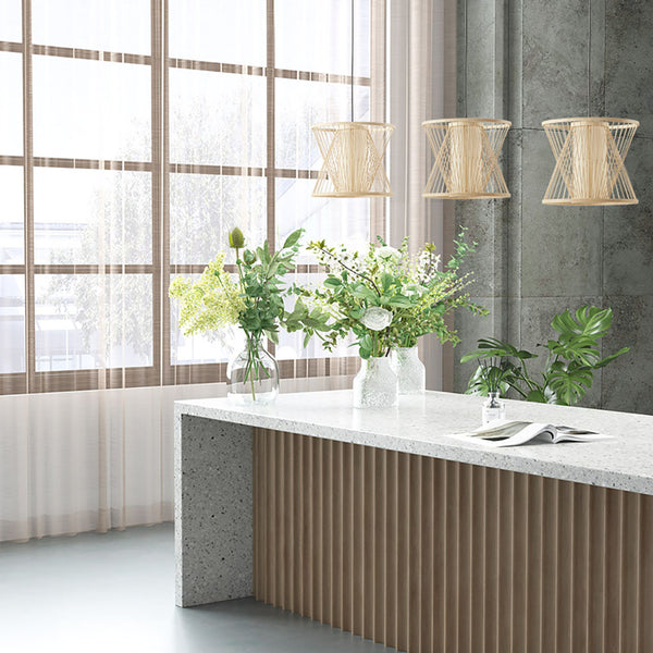 JLA Home INK+IVY - Geometric Aria Bamboo Pendant Light — Sculptural Rattan Shade, Warm Diffused Glow for Modern Coastal & Boho Decor II151-0136