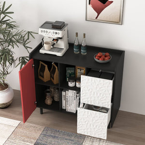 English Elm Sideboard Buffet Cabinet - Modern Black & Red Storage Solution With Unique Paneling For Home Decor W409P176588-GIGA