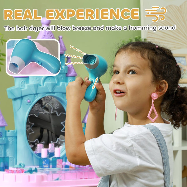 English Elm Qaba Kids Castle Vanity Set With Mirror, Lights, Music & 18 Accessories For Creative Play Ages 3-6 W2225P249751-GIGA