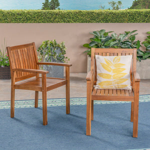 English Elm Christopher Knight Home® - WILSON Acacia Wood Dining Chairs Set of 2 in Teak – Rustic Slat-Back Outdoor/Indoor Seating, Durable Finish 61717.00TEA