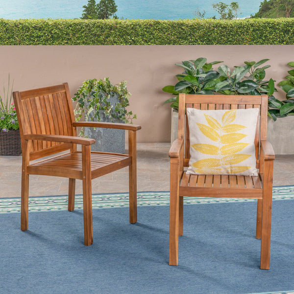 English Elm Christopher Knight Home® - WILSON Acacia Wood Dining Chairs Set of 2 in Teak – Rustic Slat-Back Outdoor/Indoor Seating, Durable Finish 61717.00TEA