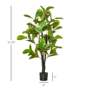 English Elm HOMCOM Realistic 4.5FT Fiddle Leaf Fig Tree in Nursery Pot — Lifelike Faux Indoor Outdoor Décor, UV-Proof Green W2225P249733