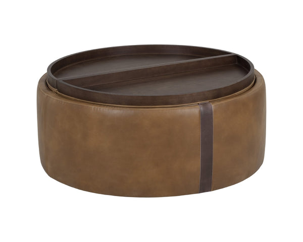 Sunpan BORELLI Wheeled Storage Ottoman - Stylish Tobacco Tan Faux Leather with Autumn Chestnut Accent 107522V