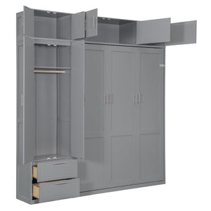 English Elm Queen Murphy Bed with Integrated Desk Cabinet Shelves Space Saving Studio Solution Gray N708S00022E-2