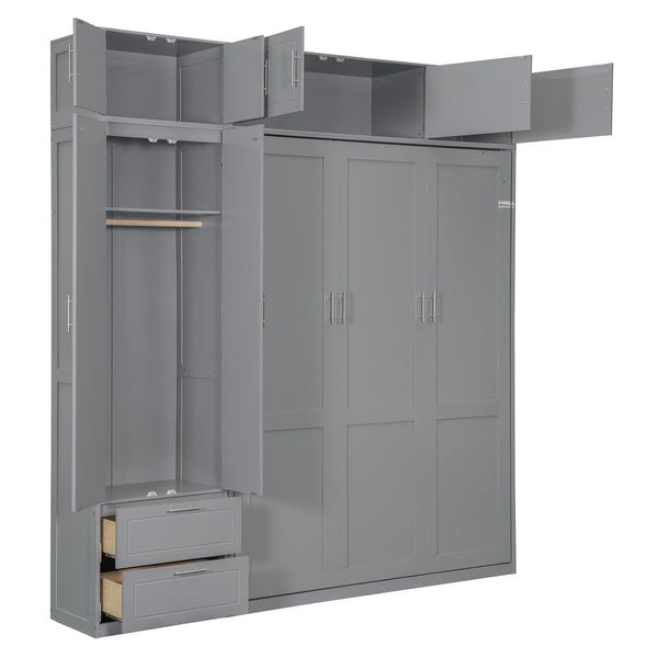 English Elm Queen Murphy Bed with Integrated Desk Cabinet Shelves Space Saving Studio Solution N708S00022E-1