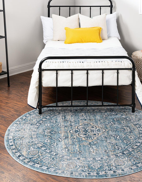 Unique Loom Newport Ochre Machine Made Border Rug Blue, Light Brown/Light Blue 10' 2" x 10' 2"