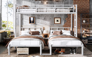 English Elm Twin Triple Bunk Bed Metal L-shaped Frame Sleeps Three Kids White Finish White W1580S00616