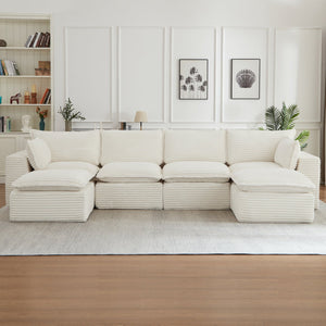English Elm Cloud Corduroy U-shape Sectional with Ottoman Convertible Modular Living Room Sofa W2339S00134