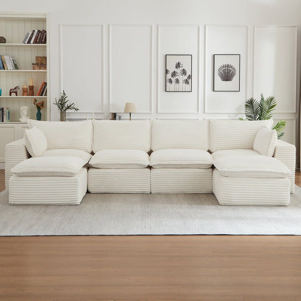 English Elm Cloud Corduroy U-shape Sectional with Ottoman Convertible Modular Living Room Sofa W2339S00134