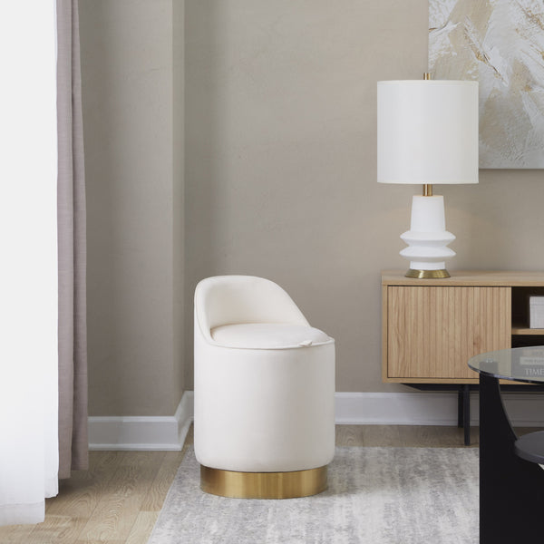 English Elm 18" Tufted Velvet Vanity Stool with 360 Swivel Base and Hidden Storage Compartment Cream B202P471497