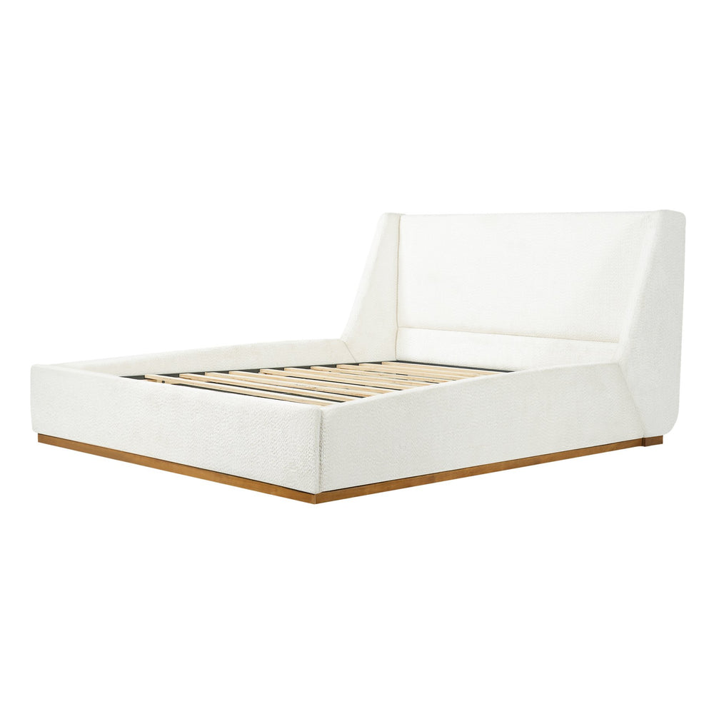 English Elm Luxury Wingback Queen Bed Padded Rubberwood Frame Splash Resistant White Upholstery N769Q393037W