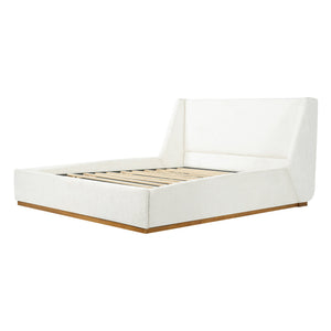 English Elm Luxury Wingback Queen Bed Padded Rubberwood Frame Splash Resistant White Upholstery N769Q393037W