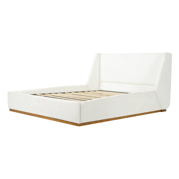 English Elm Luxury Wingback Queen Bed Padded Rubberwood Frame Splash Resistant White Upholstery N769Q393037W