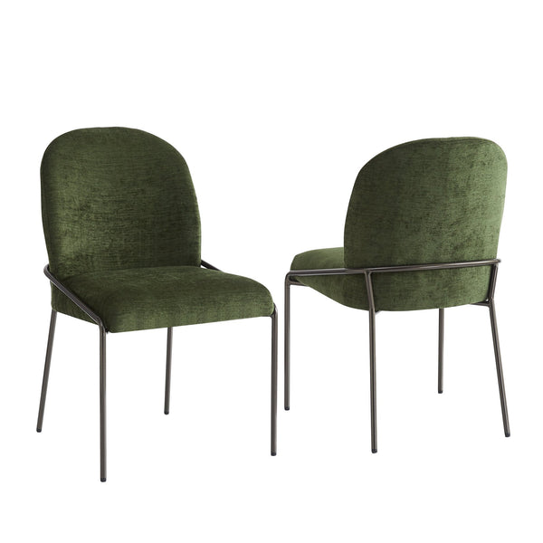 English Elm Modern Curved High Back Dining Chairs with Bronze Iron Frame Linen Upholstery Set of 2 N762P288935F