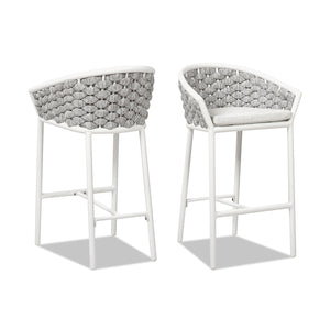 English Elm Jennifer Taylor Home - Rowan 27.5" Rope Barrel Counter Stool Set of 2 — Optic White Acrylic, Weatherproof Woven Comfort B2719P245992