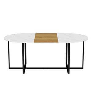 English Elm Sn-ovt200-8-whwd Oval Faux Marble Two-tone Dining Table with Sturdy Metal Base W3875P372903