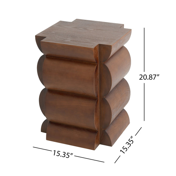 English Elm 15.35 Inch Dark Veneer Curved Tiered End Table for Modern Minimalist Living Rooms N772P412289B