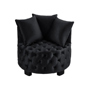 English Elm Contemporary Barrel Accent Chair Tufted Velvet Upholstery Curved Arms Living Room Black W2186P280249