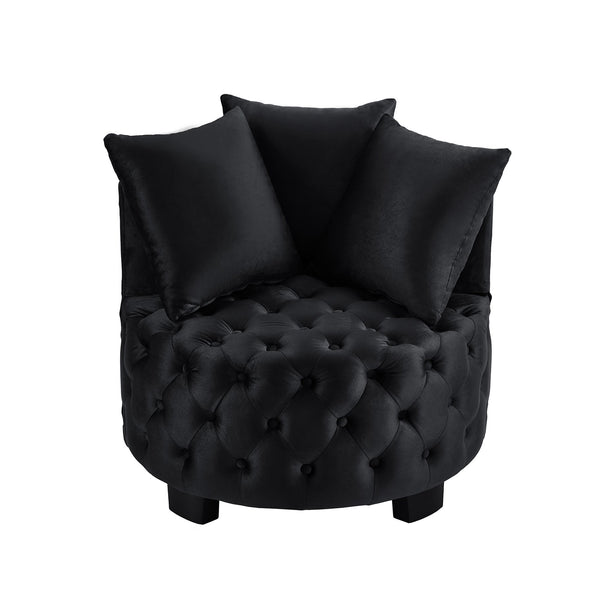 English Elm Contemporary Barrel Accent Chair Tufted Velvet Upholstery Curved Arms Living Room Black W2186P280249