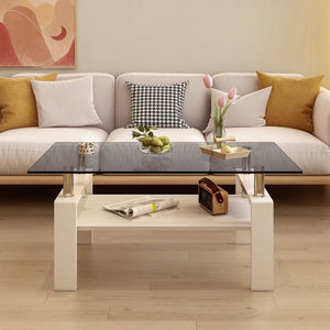 English Elm Rectangle Coffee Table With Gray Tempered Glass Top And Mdf Shelf – Modern Elegance For Living Room W241P181458-GIGA
