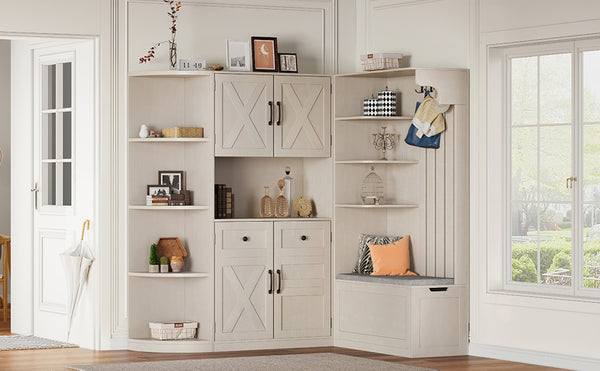 English Elm Multifunctional Hall Cabinet & Tree: Versatile 2-In-1 Storage Solution With Hooks For Entryway Style W1580S00185