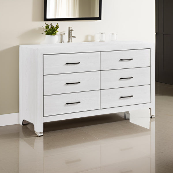 English Elm Eby Six Drawer Wide Dresser White Finish Black Nickel Hardware Bedroom Storage B056P416879