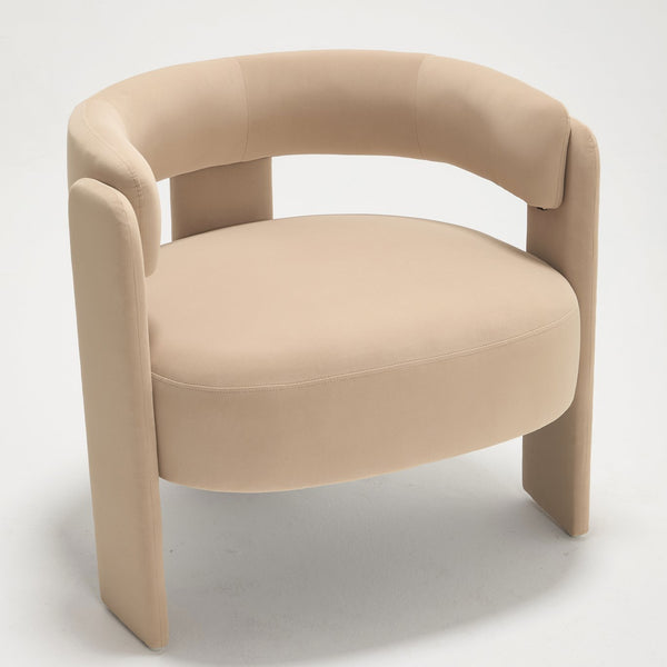 English Elm Accent Chair Velvet Upholstered Mid Century Modern Seat with Tapered Wood Legs for Any Room Khaki W3244P417179