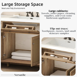 English Elm Christopher Knight Home® - 60 Inch Bathroom Vanity with Double Sinks SMC, Rattan Doors, Soft-Close Drawers, Stable Pine Legs Wood N817P296140N