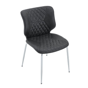 English Elm Dark Oil Waxed Faux Leather Dining Chair Set with Diamond Tufted High Back Metal Legs Dark Gray W3493P444883