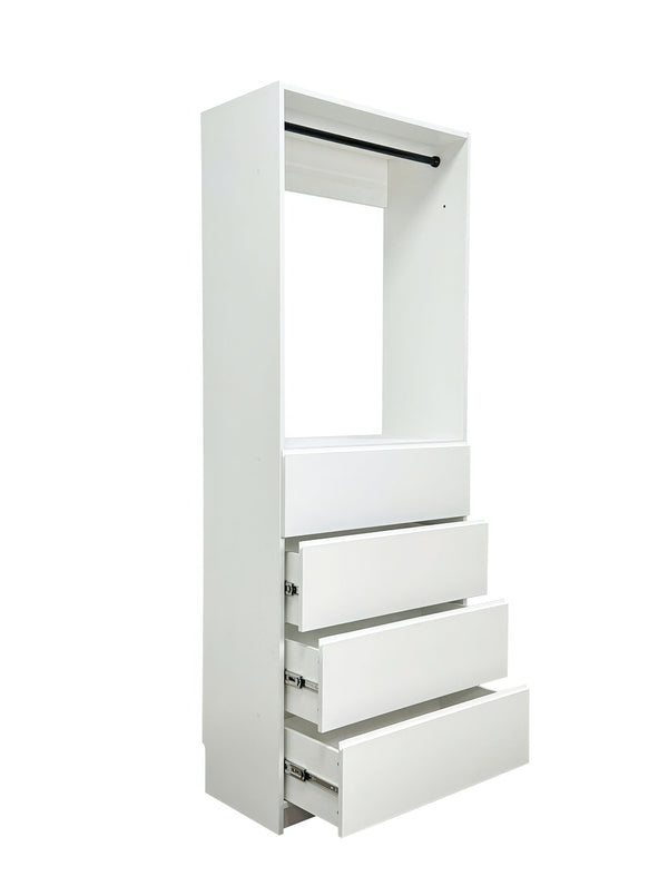 English Elm Prosper 32" White Wood Walk-In Closet — Freestanding Oak Finish, Durable Melamine, Two Rods & Ample Storage B040S00144