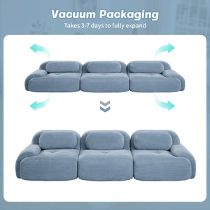 English Elm 3-seat Modular Corduroy Sectional Sofa Ergonomic Curved Design for Living Rooms Blue W714S01248