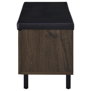 English Elm Astor Smoked Finish Entryway Bench with Drawer Open Shelving and Faux Leather Seat Oak B062P440402