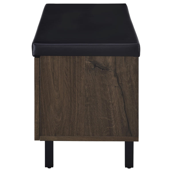 English Elm Astor Smoked Finish Entryway Bench with Drawer Open Shelving and Faux Leather Seat Oak B062P440402