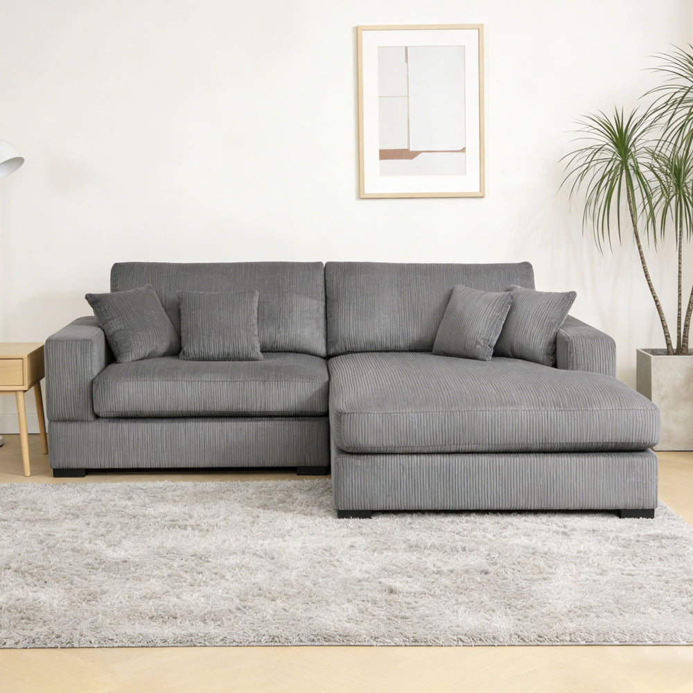 English Elm Mid Century Modern 3 Seater Sectional Sofa with Reversible Chaise and Accent Pillows Grey W876S00347