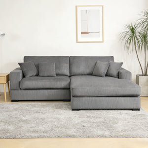 English Elm Mid Century Modern 3 Seater Sectional Sofa with Reversible Chaise and Accent Pillows Grey W876S00347