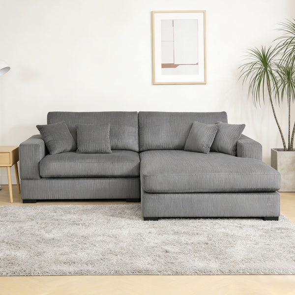 English Elm Mid Century Modern 3 Seater Sectional Sofa with Reversible Chaise and Accent Pillows Grey W876S00347