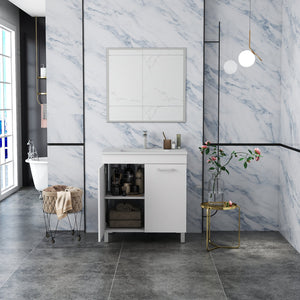 English Elm 32-Inch Elegant Floor-Mounted Bathroom Vanity Set With Ceramic Sink, Mirror, Soft-Close Doors & More W3151S00030