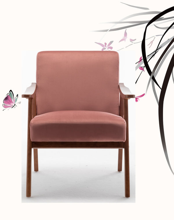English Elm Accent Chair Microfiber Upholstered Tapered Wood Legs Mid-century Modern Lounge Seating Rose B2735P256748