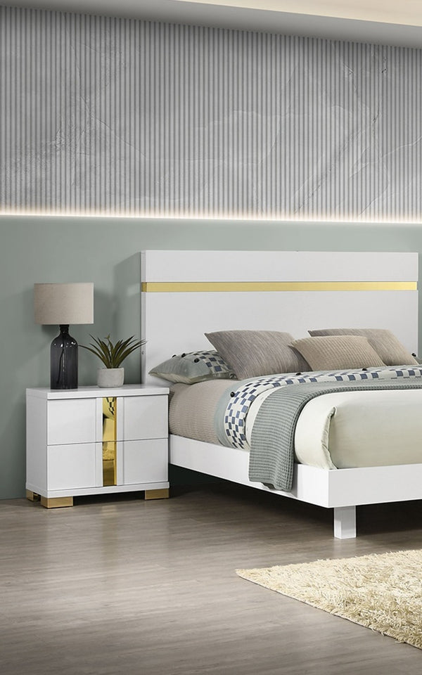 English Elm Modern 3Pc Full Size Bedroom Set With Led & Dust-Proof Nightstands – Chic White Furniture Design B2741S00181