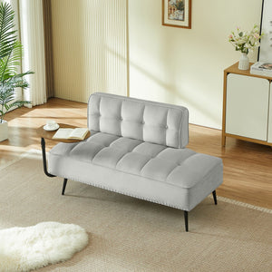 English Elm 54-inch Velvet Tufted Loveseat with Rotating Tray Table Nailhead Trim Compact Seating Gray W1359P438155