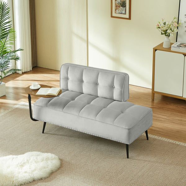 English Elm 54-inch Velvet Tufted Loveseat with Rotating Tray Table Nailhead Trim Compact Seating Gray W1359P438155