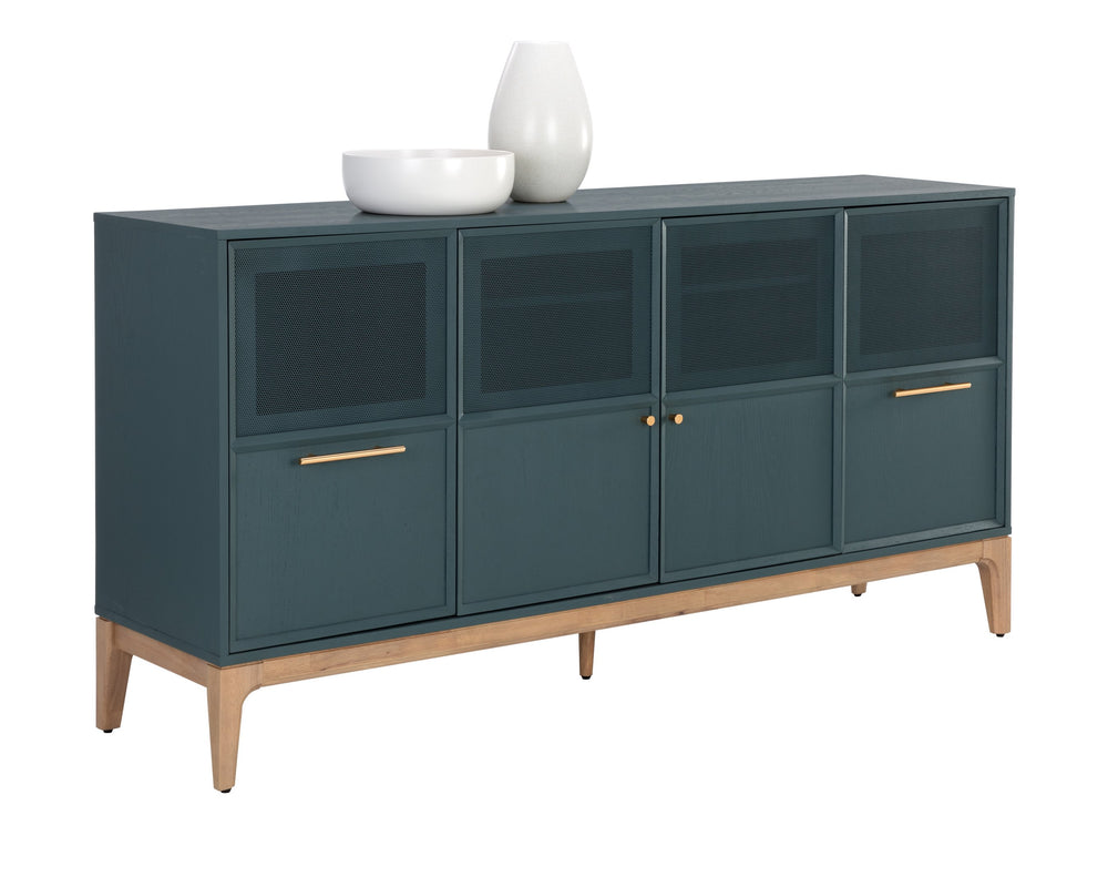 Sunpan Rivero Sideboard - Timeless Teal Oak Design with Ample Storage & Gold Hardware for Stylish Spaces