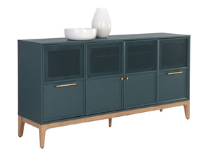 Sunpan Rivero Sideboard - Timeless Teal Oak Design with Ample Storage & Gold Hardware for Stylish Spaces
