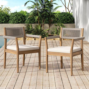 English Elm Christopher Knight Home® - Braided Acacia Wood Outdoor Dining Chairs Set Of 2 – Stylish Teak Finish With Cream Cushions & Armrests N770P286668C