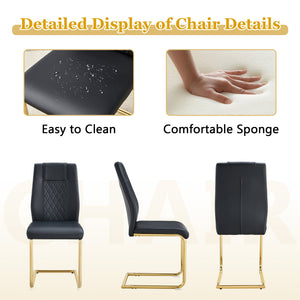 English Elm Table and Chair Set Oval Tempered Glass Top Six Seat Glam Dining with Arched Legs Black+Gold,Transparent W1151S04720