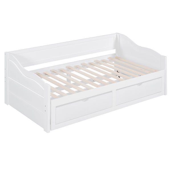 English Elm Wooden Twin Daybed with Pull Out Trundle and Dual Storage Drawers for Guest Rooms White LP000519AAK-1