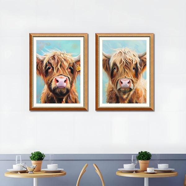 English Elm Set Of 2 Highland Cow Framed Canvas Prints – Rustic Farmhouse Wall Art For Living Rooms & Bedrooms T3976P383235-GIGA