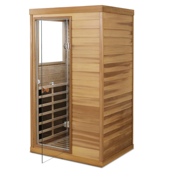 English Elm Red Cedar Single Person Far Infrared Indoor Sauna with Glass Door and Bluetooth Audio W632S00020